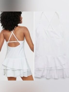 OFFLINE BY AERIE Real Me Maggie Ruffle Athletic Tennis Dress White S NEW NWOT